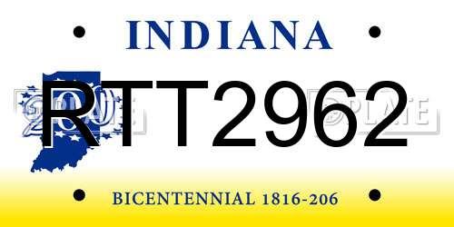 RTT2962 Indiana License Plate