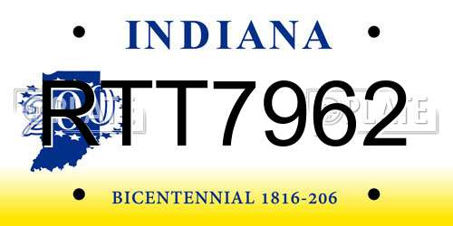 RTT7962 Indiana License Plate