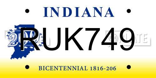 RUK749 Indiana License Plate