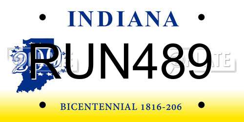 RUN489 Indiana License Plate