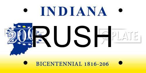 RUSH Indiana License Plate