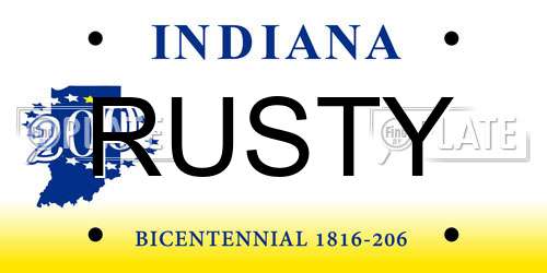 RUSTY Indiana License Plate