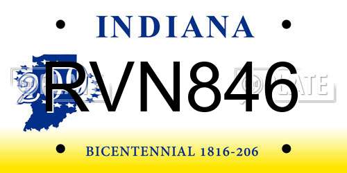 RVN846 Indiana License Plate