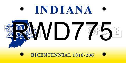 RWD775 Indiana License Plate