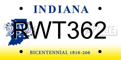 RWT362 Indiana License Plate
