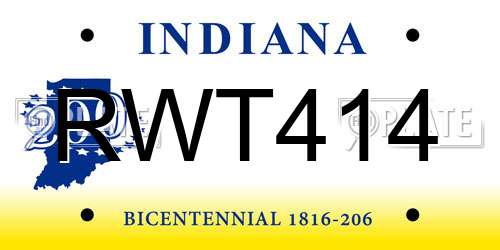 RWT414 Indiana License Plate
