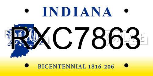 RXC7863 Indiana License Plate