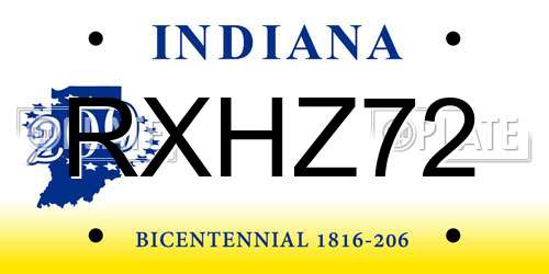 RXHZ72 Indiana License Plate