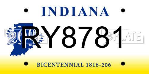 RY8781 Indiana License Plate