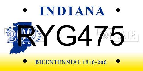 RYG475 Indiana License Plate