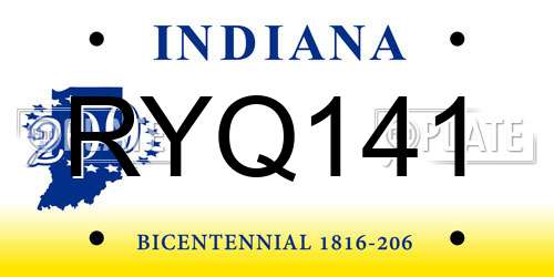 RYQ141 Indiana License Plate