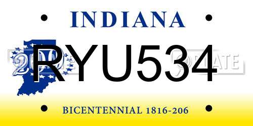 RYU534 Indiana License Plate
