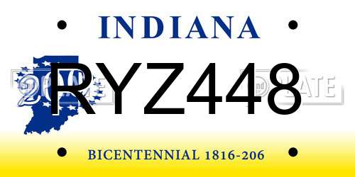 RYZ448 Indiana License Plate