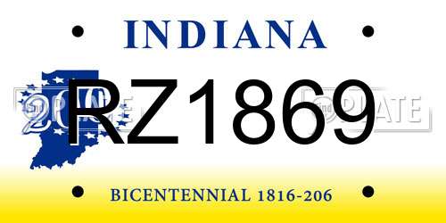 RZ1869 Indiana License Plate