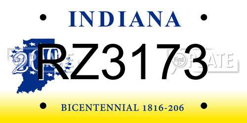 RZ3173 Indiana License Plate