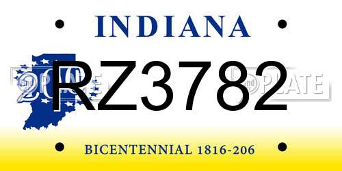 RZ3782 Indiana License Plate