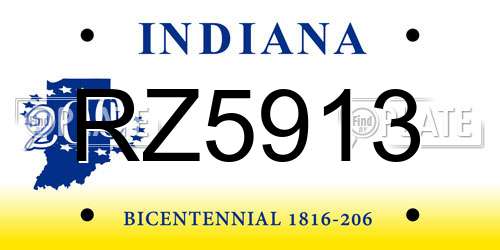 RZ5913 Indiana License Plate