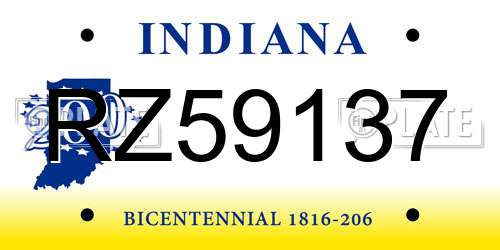 RZ59137 Indiana License Plate