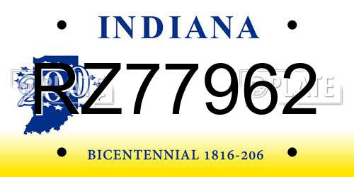 RZ77962 Indiana License Plate