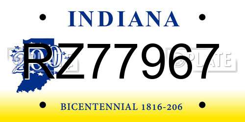 RZ77967 Indiana License Plate