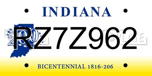 RZ7Z962 Indiana License Plate