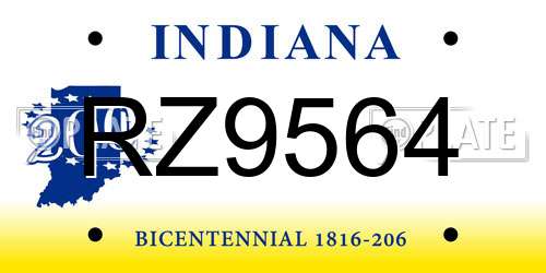 RZ9564 Indiana License Plate