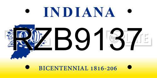 RZB9137 Indiana License Plate