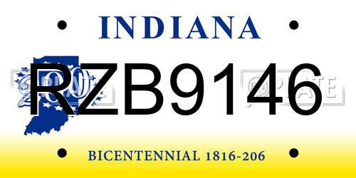 RZB9146 Indiana License Plate