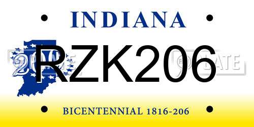 RZK206 Indiana License Plate