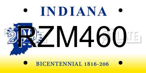 RZM460 Indiana License Plate
