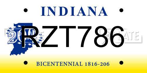 RZT786 Indiana License Plate