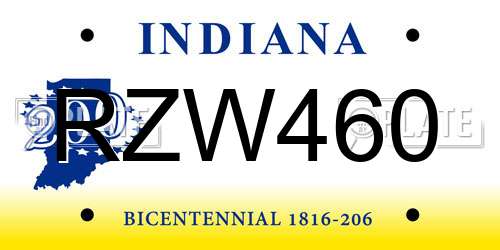 RZW460 Indiana License Plate