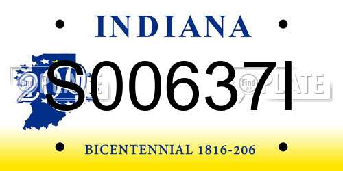 S00637I Indiana License Plate