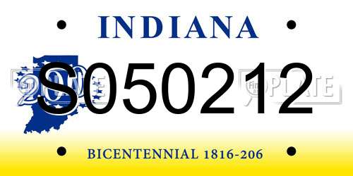 S050212 Indiana License Plate