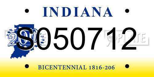 S050712 Indiana License Plate
