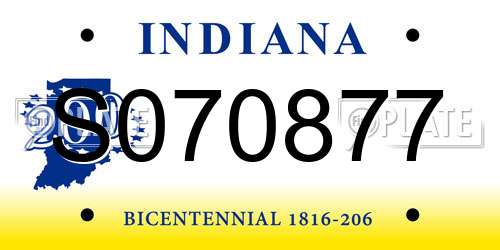 S070877 Indiana License Plate