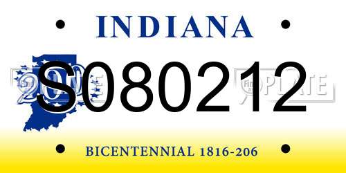 S080212 Indiana License Plate