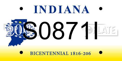 S0871I Indiana License Plate