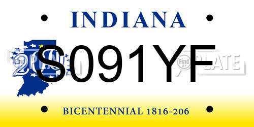S091YF Indiana License Plate