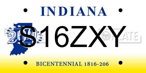 S16ZXY Indiana License Plate