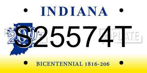 S25574T Indiana License Plate