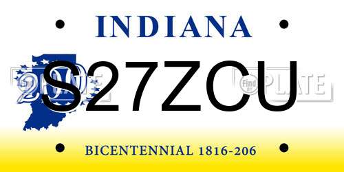 S27ZCU Indiana License Plate