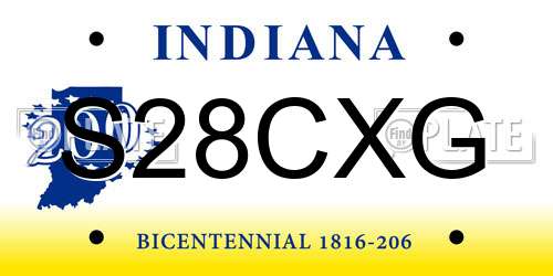 S28CXG Indiana License Plate