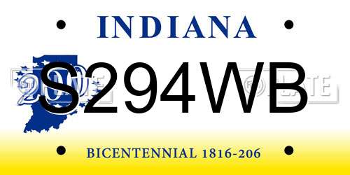 S294WB Indiana License Plate