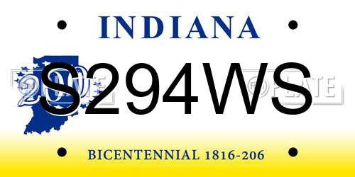 S294WS Indiana License Plate