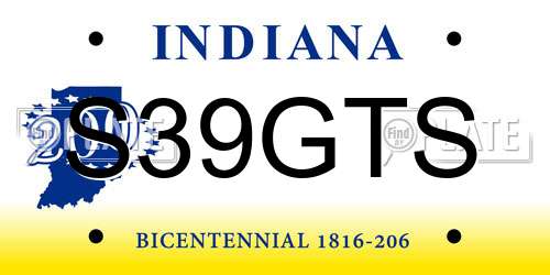 S39GTS Indiana License Plate