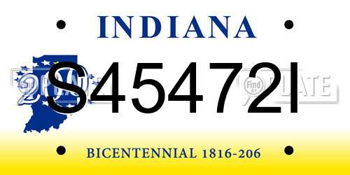 S45472I Indiana License Plate