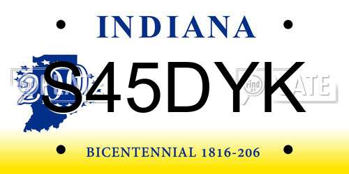 S45DYK Indiana License Plate