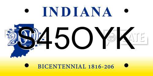 S45OYK Indiana License Plate