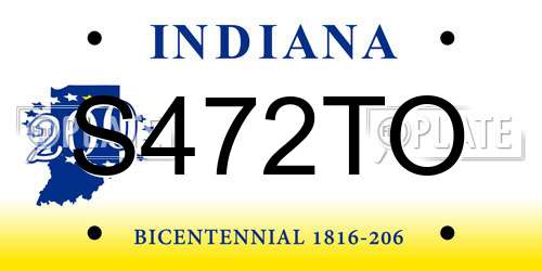 S472TO Indiana License Plate